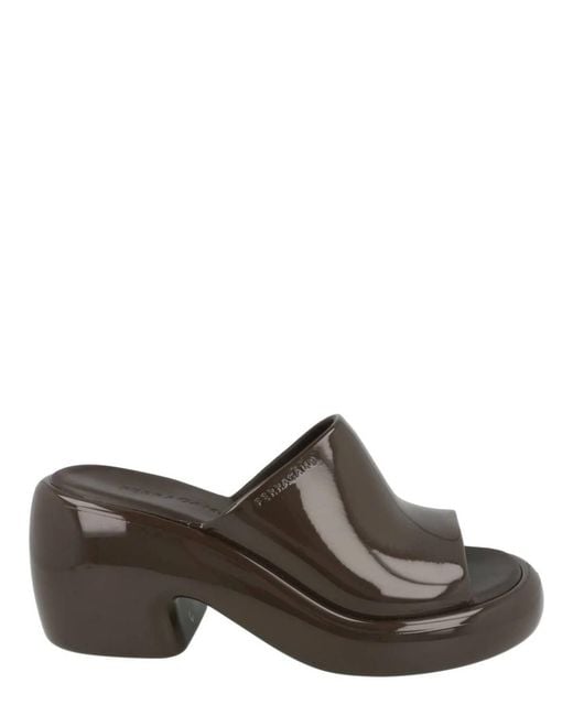 Ferragamo Brown Deva Rubber Platform Sandals