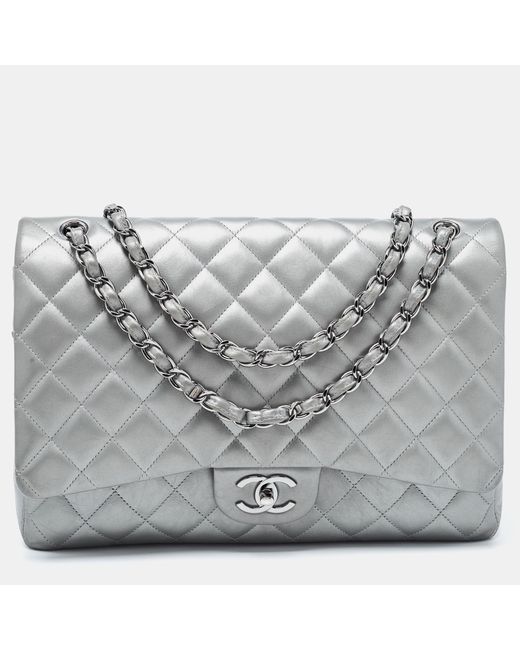 Chanel Gray Quilted Leather Maxi Classic Double Flap Bag