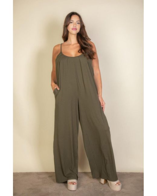 TRUEDAMES Natural Plus Spaghetti Strap Solid Wide Jumpsuit