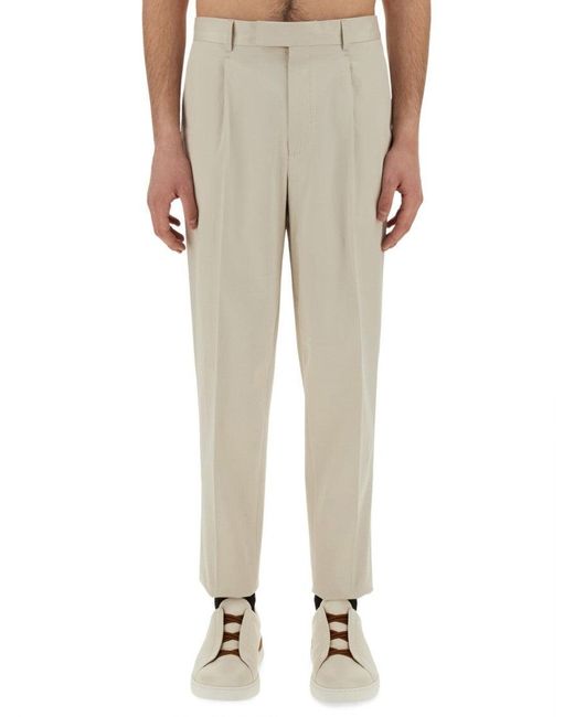 Zegna Natural Tailored Pants With Front Pleat for men