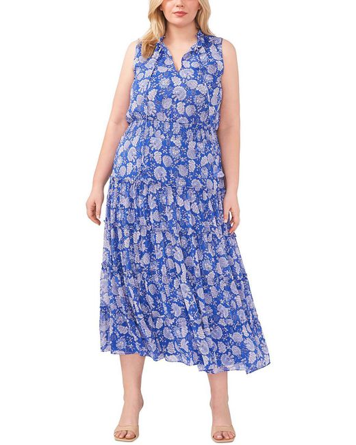Msk Blue Plus Printed Long Maxi Dress