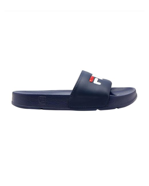 Fila Blue Drifter Faux Leather Embossed Pool Slides