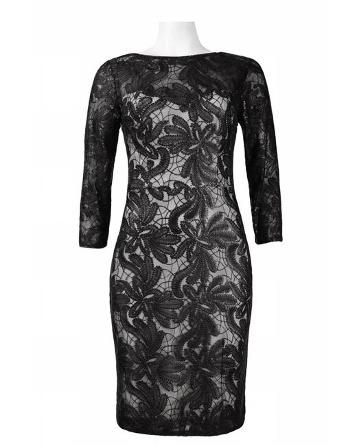 Sue Wong Black Sequined Mesh Short Dress