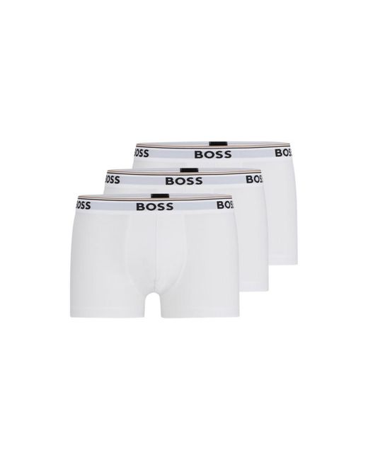 Boss White Three-Pack Of Stretch-Cotton Trunks With Logo Waistbands for men