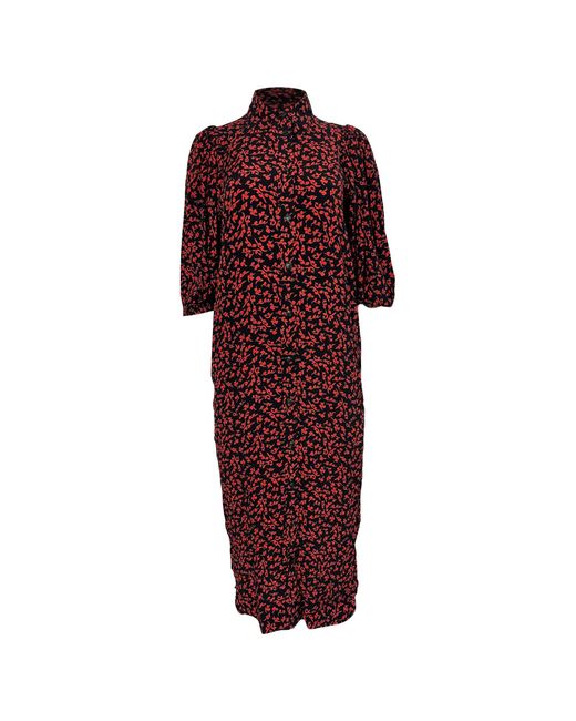 Ganni Red Printed Button-Down Midi Shirt