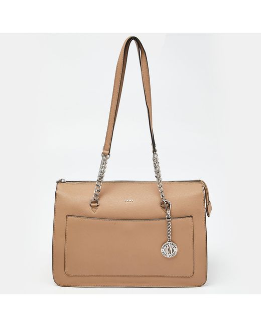 DKNY Natural Leather Large Bryant Chain Zip Tote