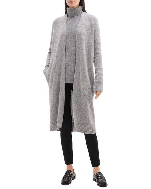 Theory Gray Long Wool & Cashmere-Blend Sweater Cardigan
