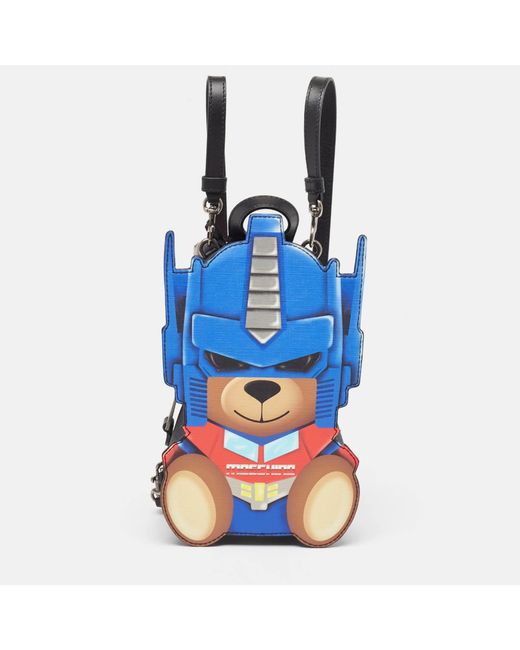 Moschino Blue Color Transformer Bear Faux Leather Backpack