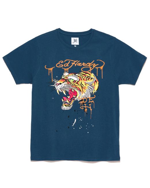 Ed Hardy Blue Screaming Tiger Tee for men