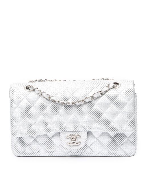 Chanel White Rare Ltd. Ed. Classic Double Flap Perforated 26