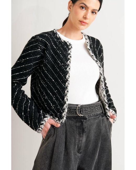 TRUEDAMES Black Noir Linear Sweater Knit Jacket