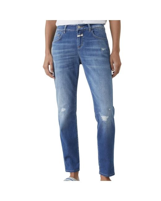 Closed Blue Distressed Organic Cotton Slim Jeans