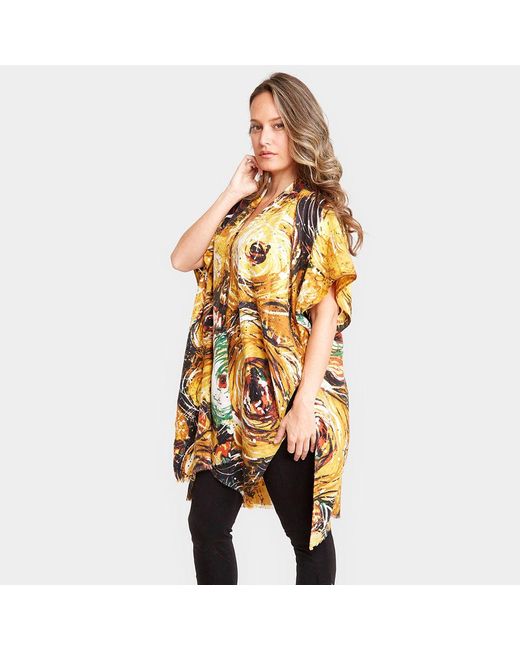 TRUEDAMES Metallic Digital Abstract Print Silky Kimono Poncho