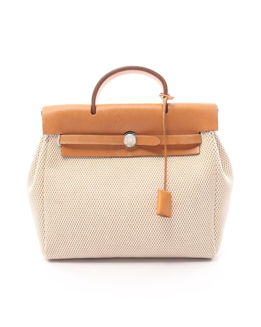 Hermès Brown Herbag Bag Ad Pm Backpack Rucksack Toile Ash Leather Ivory Light Silver Hardware □h Stamp