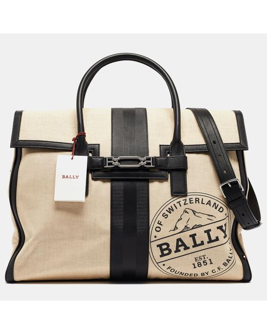 Bally Metallic /natural Canvas And Leather Vesper Travel Tote