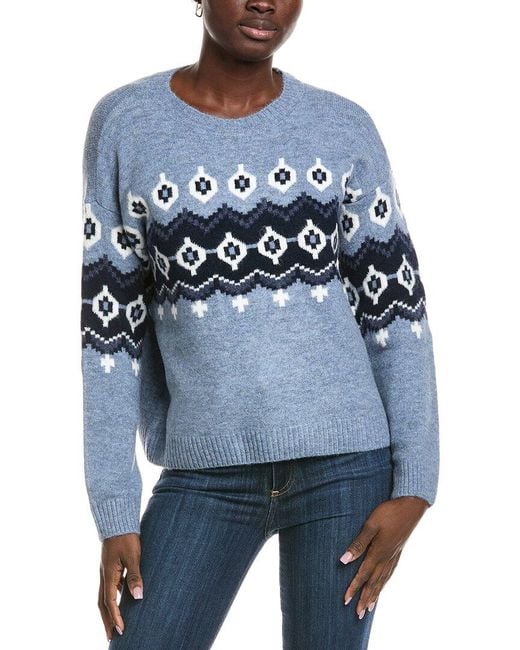 Vince Camuto Women's Blue Fairisle Raglan Sweater