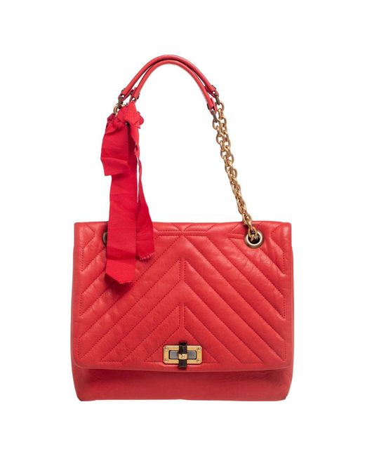 Lanvin Red Quilted Leather Medium Happy Shoulder Bag