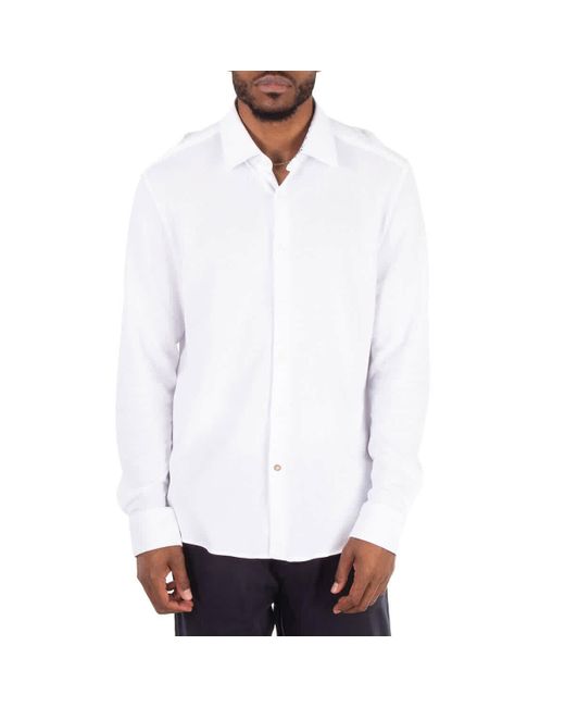 Boss White Hal-Kent Melange-Effect Cotton Shirt for men
