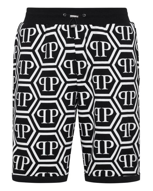 Philipp Plein Black Jogging Shorts Monogram for men