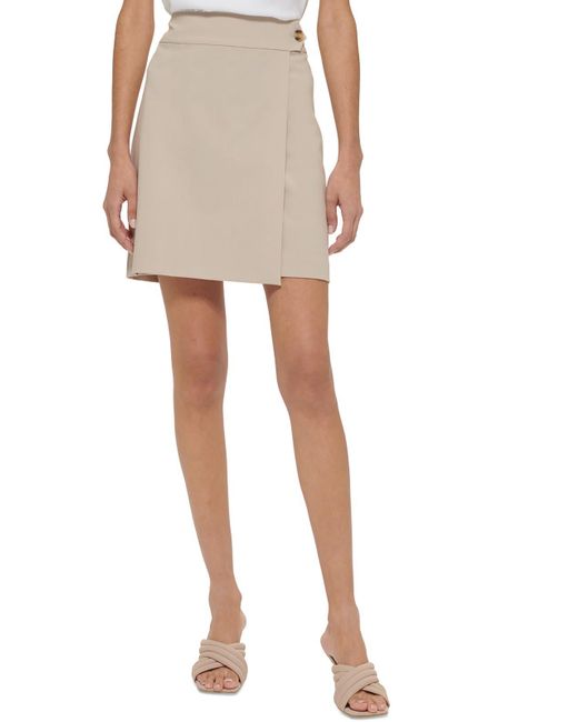Calvin Klein White Petites Faux Wrap Midi Pencil Skirt
