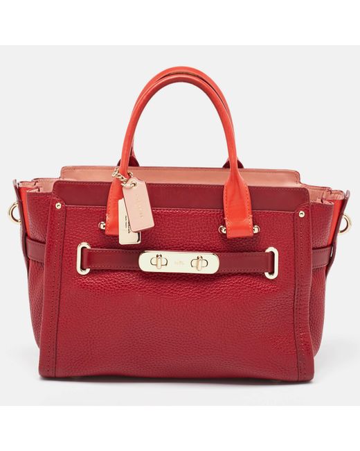 COACH Red Two Tone Leather swagger 27 Carryall Tote