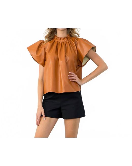 Thml Blue Flutter Sleeve Leather Top