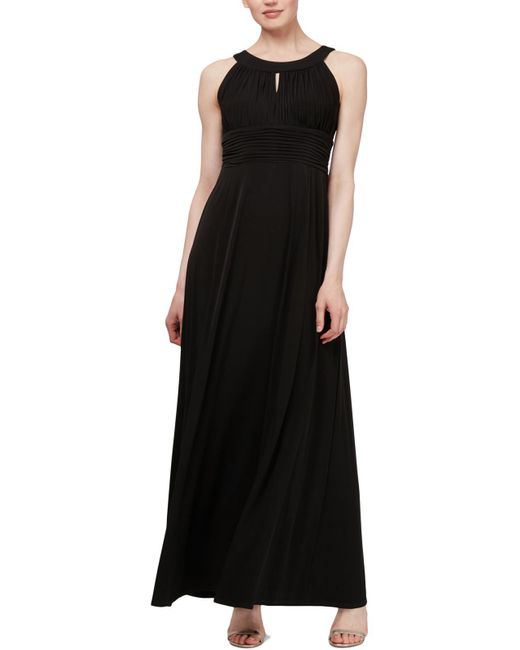 SLNY Black Sleeveless Pleated Formal Dress