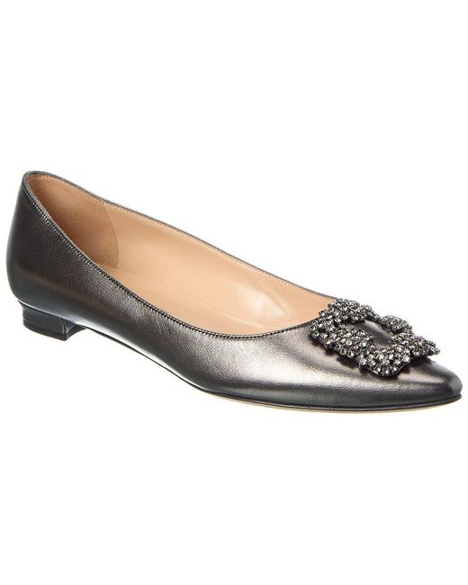 Manolo Blahnik Metallic Hangisi Leather Flat