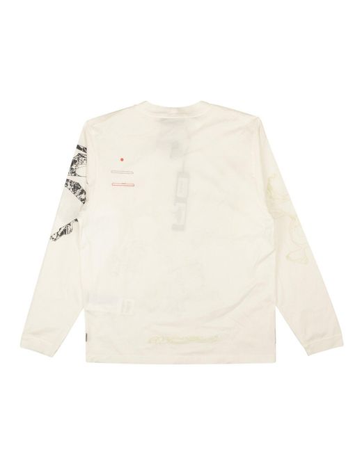 Stone Island White Cotton Abstract Print Long Sleeve T-shirt for men
