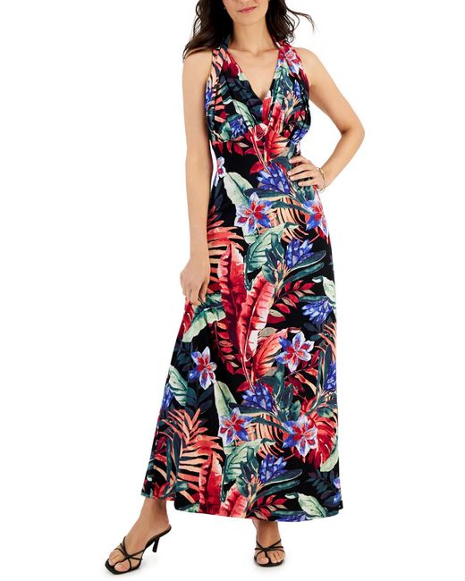 Connected Apparel White Printed Polyester Maxi Dress