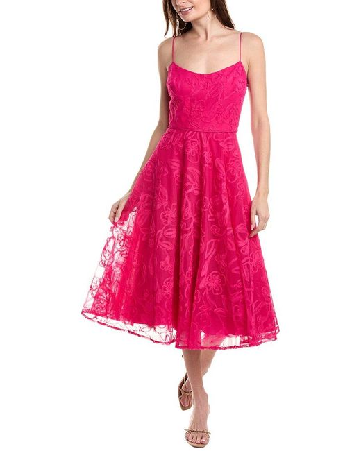 ML Monique Lhuillier Pink Eve Tulle Midi Dress