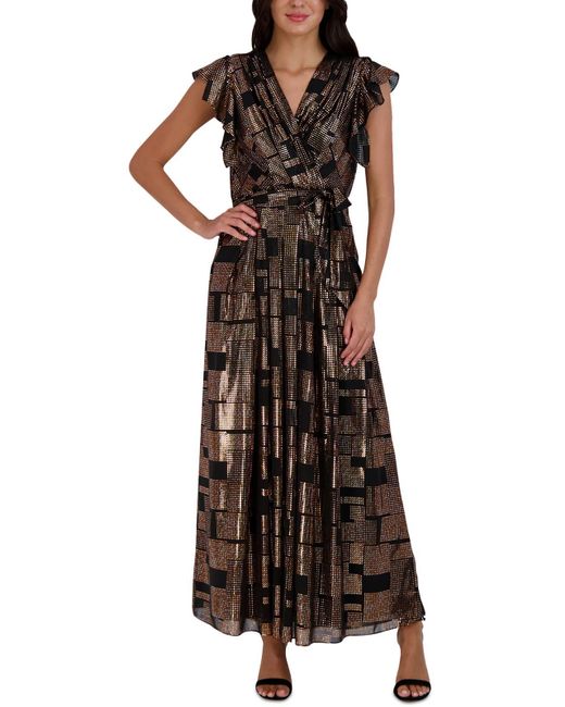 Donna Ricco Brown Metallic Long Maxi Dress