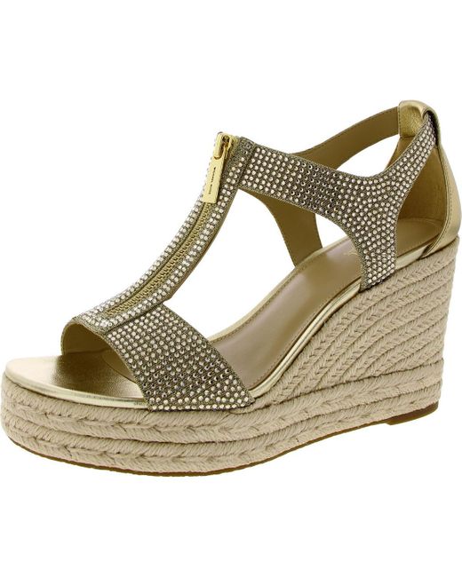MICHAEL Michael Kors Metallic Berkley Canvas Open Toe Wedge Sandals