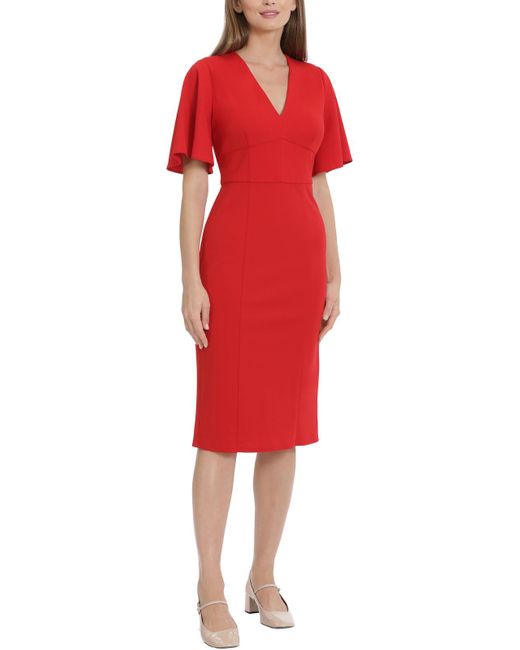 Maggy London Red Solid Crepe Wear To Work Dress