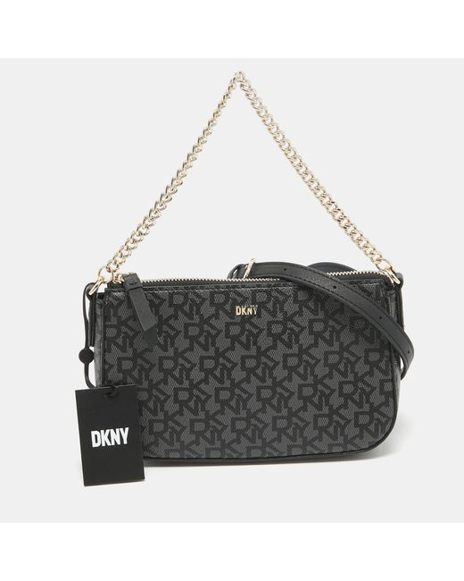 DKNY Black Signature Coated Canvas And Leather Bryant Park Crossbody Bag