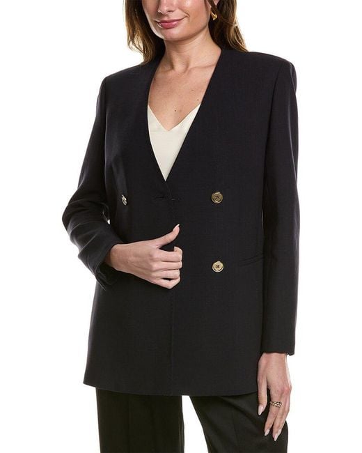 Lafayette 148 New York Black Collarless Wool-blend Blazer
