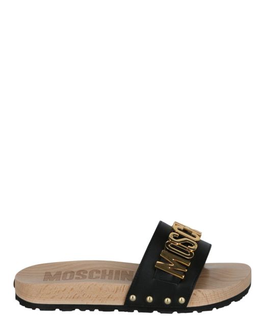 Moschino Brown Logo Lettering Slides