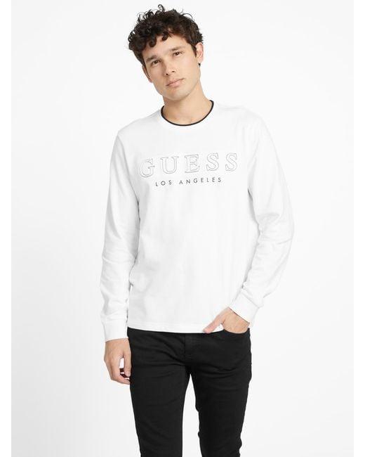 Guess White Kalico Logo Long-Sleeve Tee for men