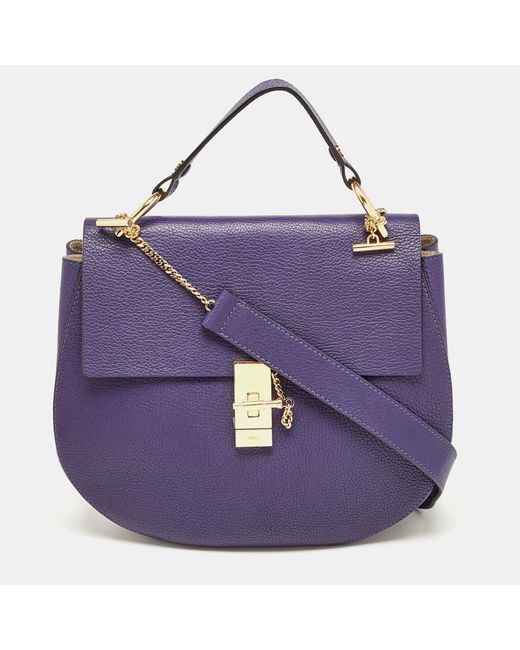 Chloé Purple Dark Leather Large Drew Shoulder Bag
