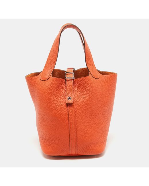 Hermès Orange Feu Taurillon Clemence Leather Picotin Lock 18 Bag