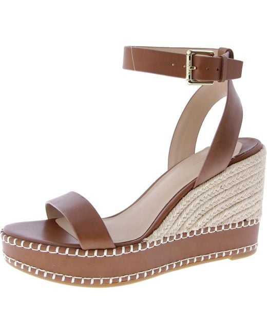 Ralph Lauren Brown Hilarie Leather Wedge Slingback Sandals