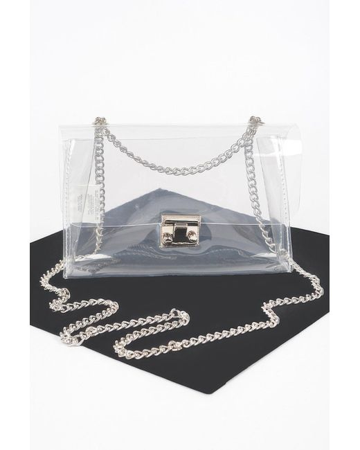 Fashnzfab Gray Transparent Chain Crossbody Bag