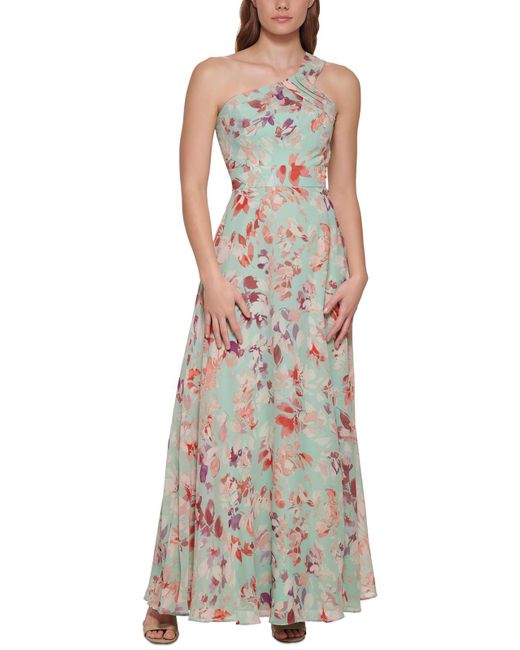 Eliza J Green Floral Print One Shoulder Evening Dress