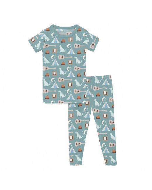 KICKEE Blue Baby Girl's Short Sleeve Pajama Set