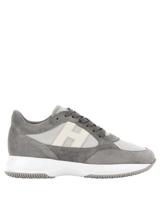 Hogan Gray Interactive Leather And Nylon Sneakers for men