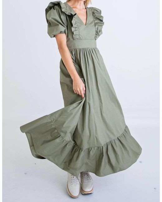 Karlie Green Ruffle Puff Sleeve Maxi Dress