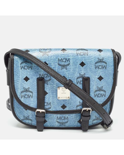 MCM Blue Visetos Coated Canvas And Leather Crossbody Bag