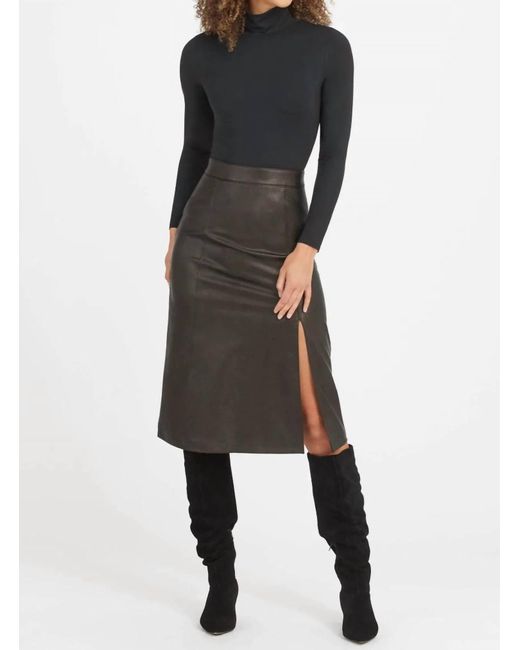 Spanx Black Leather Like Midi Skirt
