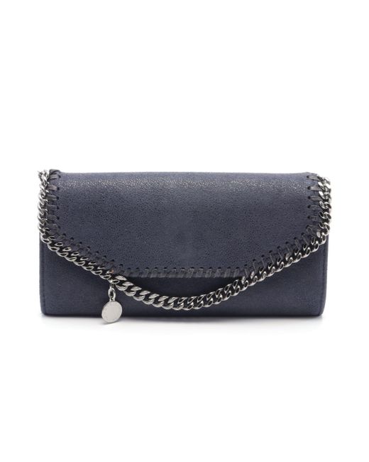 Stella McCartney Blue Falabella shaggy Dia Continental Wallet Bi-fold Long Wallet Fake Leather Navy