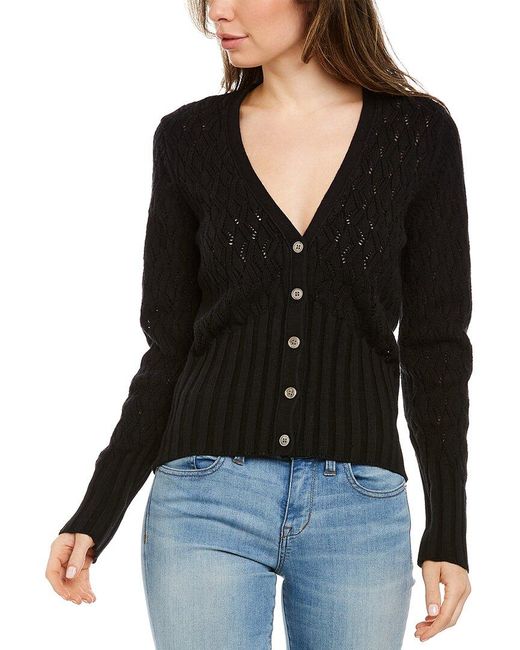 Minnie Rose Cotton Pointelle Ribbed Cardiga in Black | Lyst